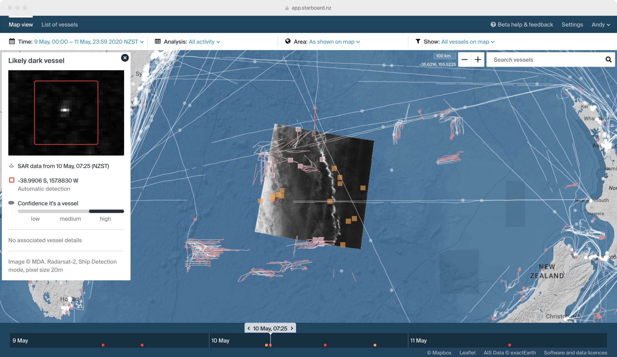 Illuminate dark activity within your maritime domain through the automatic detection of dark vessels within SAR imagery